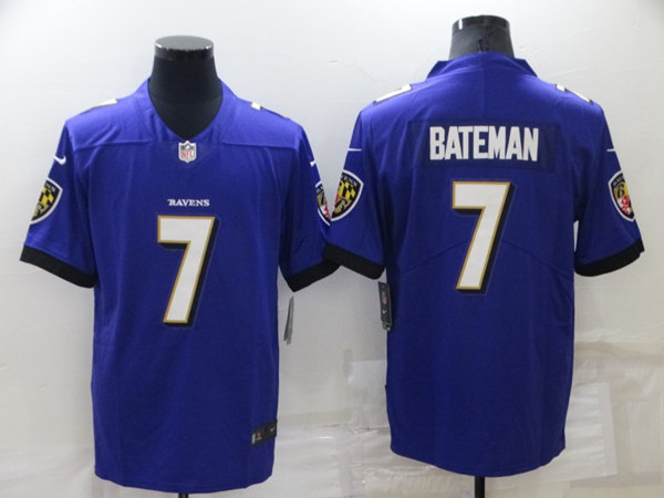 Men's Baltimore Ravens #7 Rashod Bateman Purple Vapor Untouchable Limited Stitched Jersey